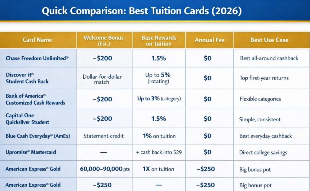 Quick Comparison Best Tuition Cards